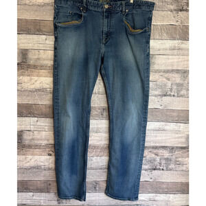 Robert Graham Mens Classic Yates Jeans 40x32 Blue Medium Wash Straight Leg Prep